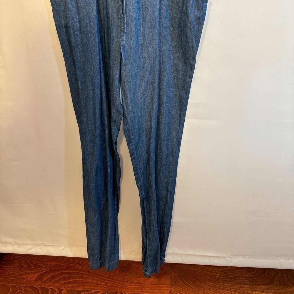 Derek Heart Jumper Jumpsuit Romper Sz M Sleeveless Blue Chambray Denim Collared - Picture 2 of 12